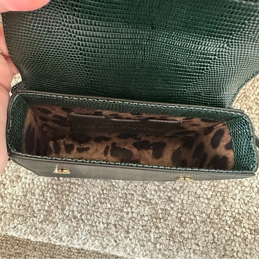 Dolce & Gabbana Forest Green Lizard Embossed Leather DG Millennials Shoulder Bag